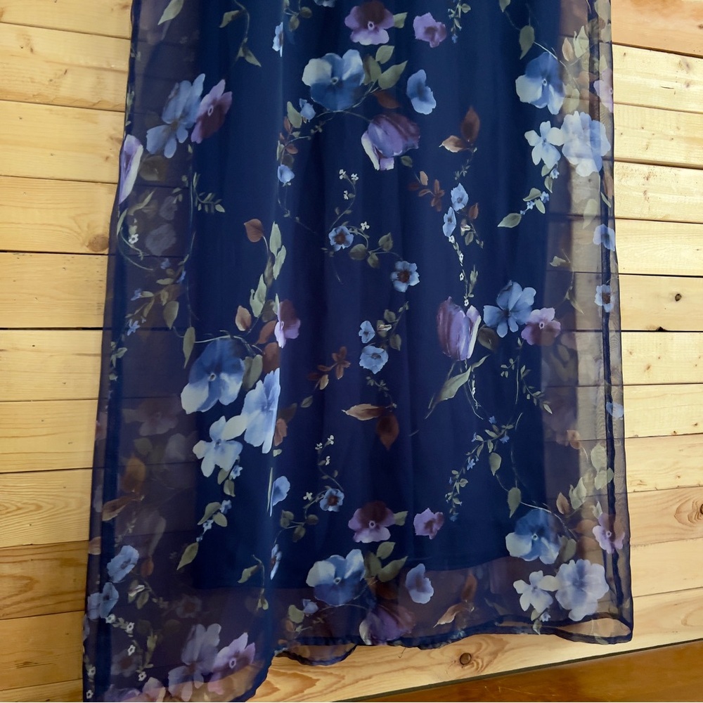 Vintage EnFocus Studio Navy Blue Floral Print Sheer Maxi Shirt Dress Set Size 6 - Picture 6 of 14
